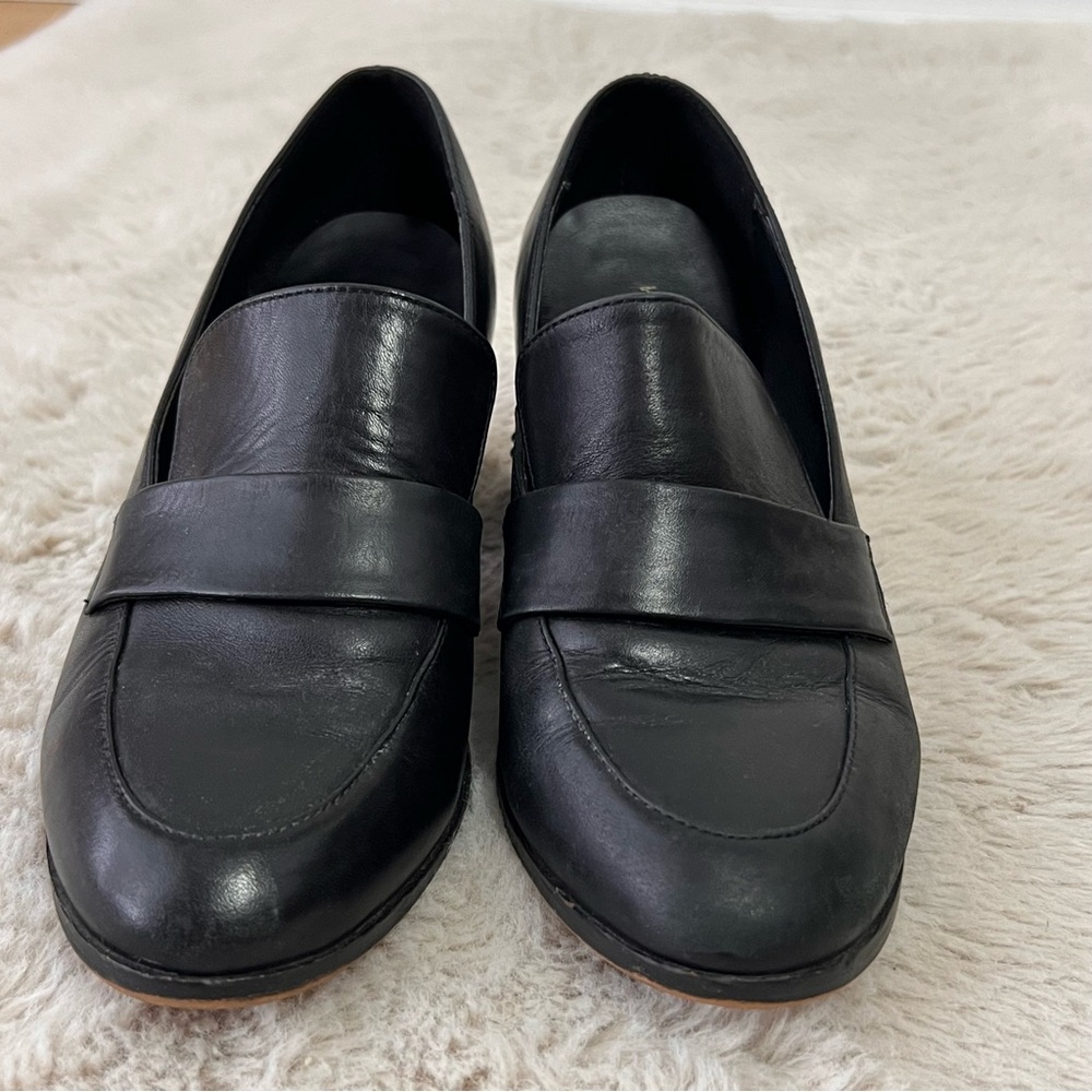 Kurt Geiger Raquel Black Leather Block Heel Loafers - Picture 3 of 12